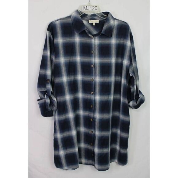 Promesa  Women Blue Plaid Long Sleeve Button-Down Tunic Shirt M - Picture 1 of 7